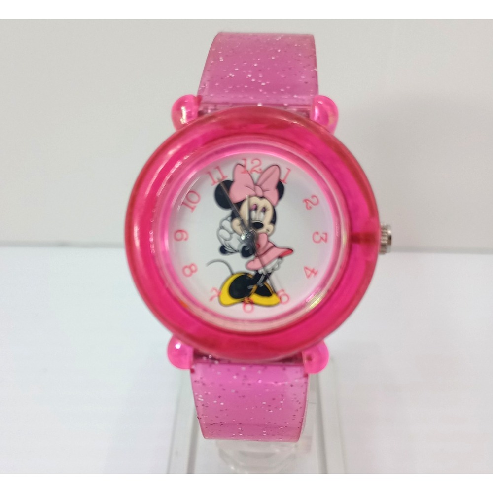 Disney Parks Minnie Mouse Pink Glitter Kids Watch Japan New Battery‎ Band Broken - Picture 2 of 12